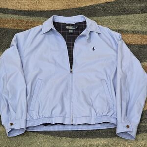 Vintage Polo Ralph Lauren Light Blue Harrington Plaid Full Zip Jacket Sz M
